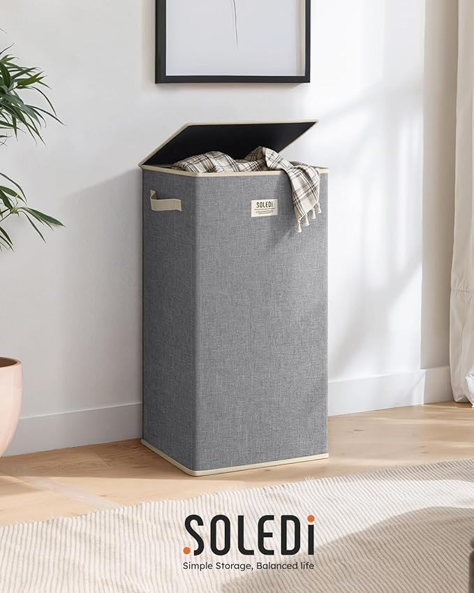 SOLEDI Laundry Hamper with Lid 100L Large & Tall Collapsible Laundry Basket, Clothes Hamper with Bag Removable Easy to Carry,