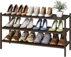 kiplant 3-Tier Long Shoe Rack, Bamboo Wood Shoe Rack for Entryway, Stackable | Foldable | Natural, Shoe Organizer for Hallway
