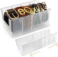 Clear Belt Organizer, Extendable Acrylic Belt Storage Holder with Adjustable Dividers, Belts Storage Container for Drawer and