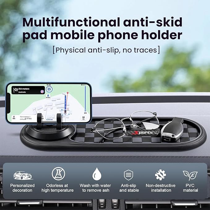 Multifunction Car Anti-Slip Mat, 3-in-1 Rotating Dashboard Mat, Large Storage Pad, Anti-Slip Phone Holder, 360° Rotating Moun