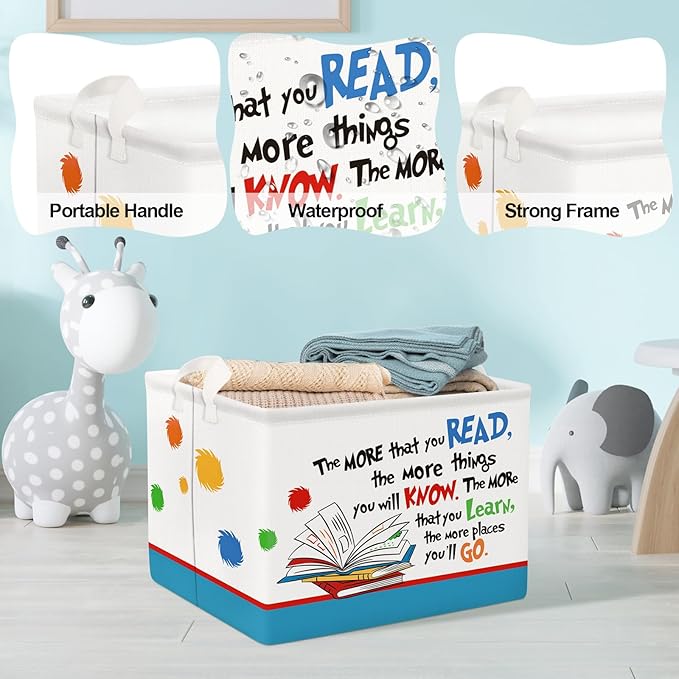Clastyle Collapsible Back to School Reading Book Storage Basket Dr Quotes Book Organizer for Nursery Room Classroom Library R