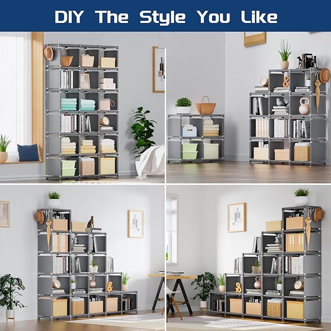 Mavivegue Book Shelf, 18 Cube Storage Organizer, DIY Bookcase, Metal Cube Bookshelf, Cubbies Closet Storage Organizer Shelves