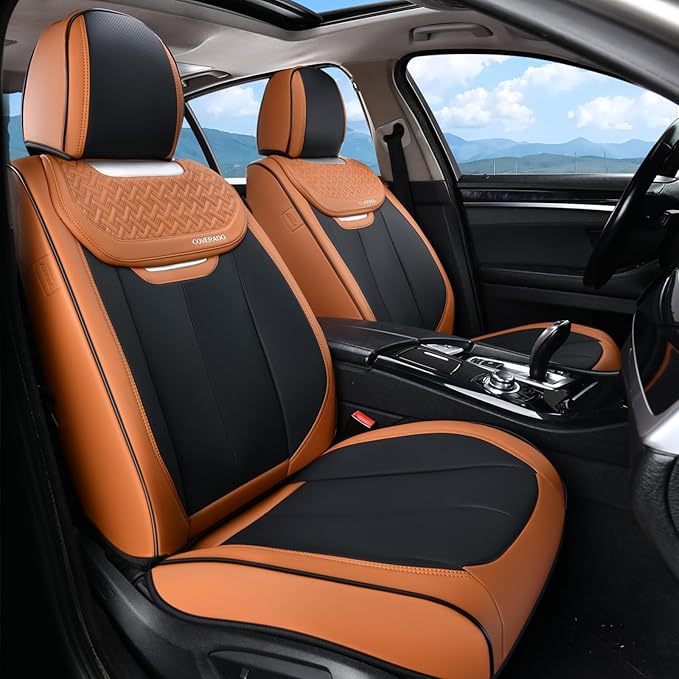 Coverado Seat Covers, Front Car Seat Cover, 2 Pack Breathable Nappa Leather Seat Cover, Waterproof Car Seat Protector, Car Se