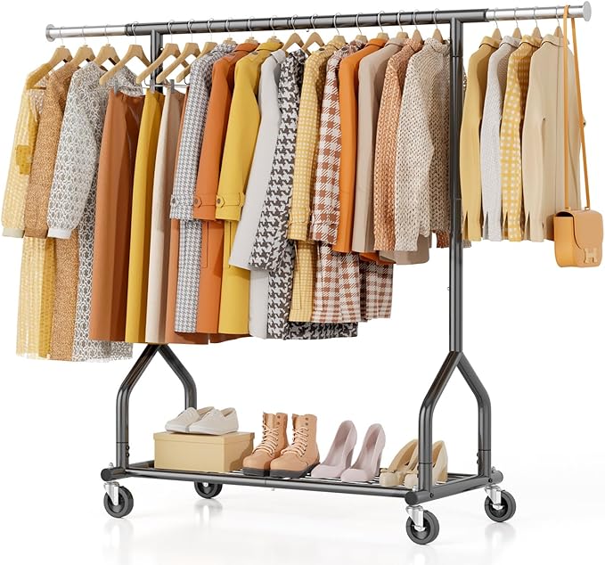 EAGMAK Heavy Duty Clothes Rack Load 424 LBS, Rolling Clothing Rack With Shelves, Adjustable Metal Clothes Hanger with Wheels,