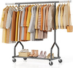 EAGMAK Heavy Duty Clothes Rack Load 424 LBS, Rolling Clothing Rack With Shelves, Adjustable Metal Clothes Hanger with Wheels,