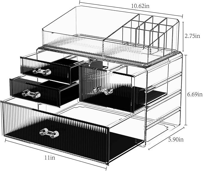 ZHIAI Stackable Storage Drawer, Acrylic Organizer, Cosmetic Organizer for Dresser, Vanity, Kitchen Cabinet, Bathroom, Under S