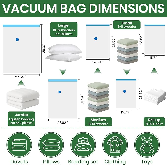 Vacuum Storage Bags,30Pack Vacuum Seal Bags for Clothing,Travel,Clothes,Comforters,Blankets,Pillows-6 Jumbo+6 Large+6 Medium+