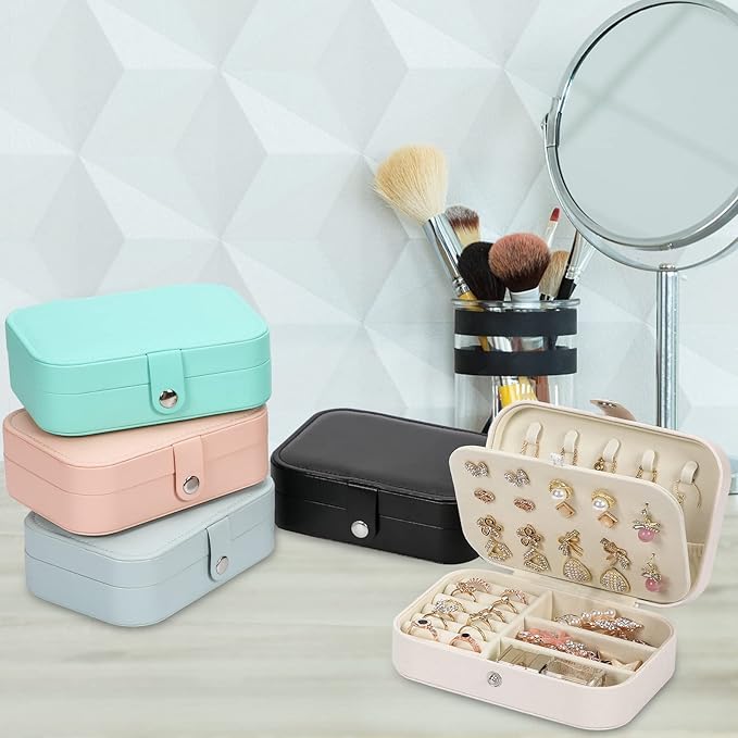 Travel Jewelry Box, PU leather Small Jewelry Organizer For Female Girls, double layer portable mini travel case for storing e