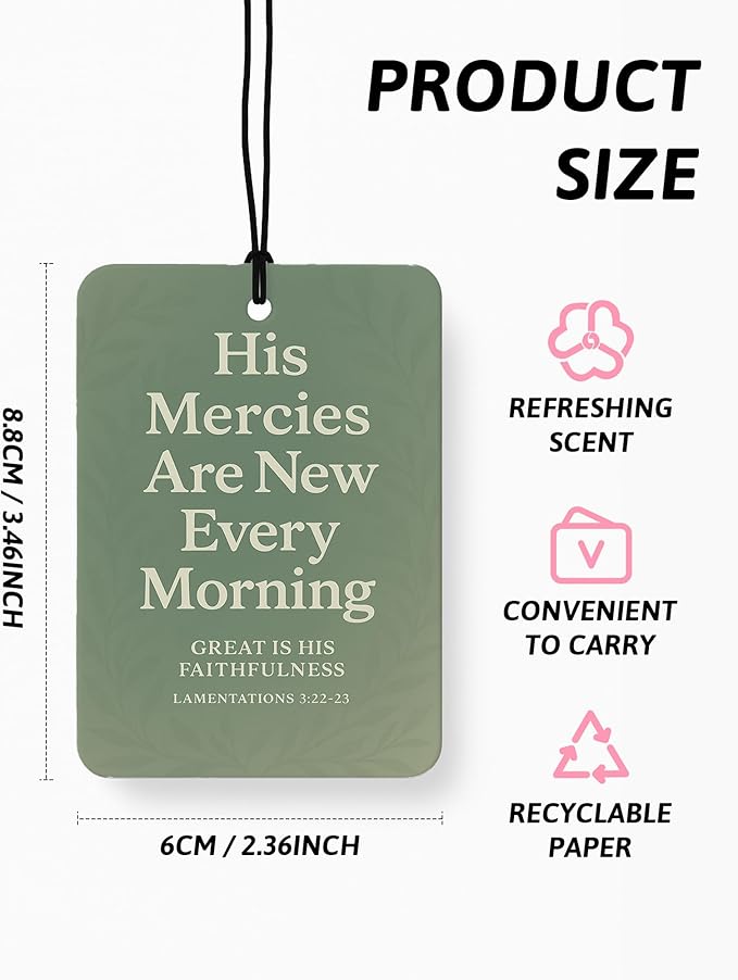 Coquette Green Bow Christian Car Air Freshener 4 Pcs, Retro Sage Green Religious Hanging Air Freshener for Cars Closet Drawer