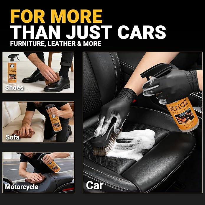 Car Leather Cleaner and Conditioner Kit, Leather Care Cleaning Kit with Horse Hair Cleaning Brush - Safe for Car Interiors, F