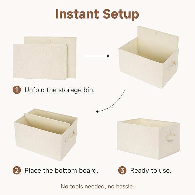 StorageWorks Closet Organizers and Storage Bins, Shelf Baskets for Clothes Storage, Fabric Storage Bins for Organization, Bei