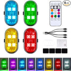 4PCS Wireless LED Lights with Remote Control, Upgraded 4LEDs 8 Colors, Interior Underglow Anti Collision Warning Strobe Light for Car Motorcycle Bike Drone Aircraft