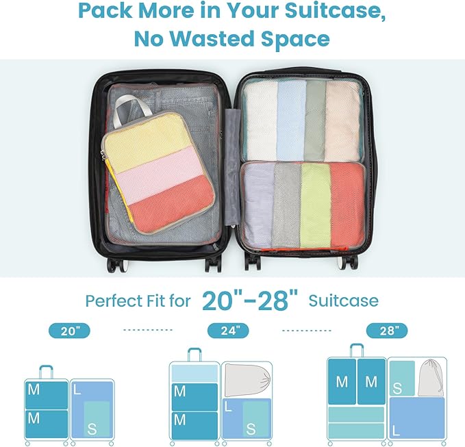 Cambond Compression Packing Cubes for Travel - Lightweight Expandable Travel Bags Luggage Organizers Travel Essentials Compre