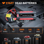 Nilight 2000A Car Battery Jump Starter for Up to 8.0L Gas & 7.0L Diesel Engines 12V Portable Jump Start Booster Pack Jump Box with Jumper Cables DC Output and LED Light