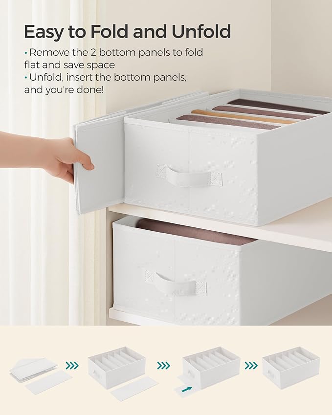 SONGMICS Set of 6 Large Size Wardrobe Clothes Organizers, 6-Compartment Foldable Drawer Organizers with Handles, 16.5 x 11.8 