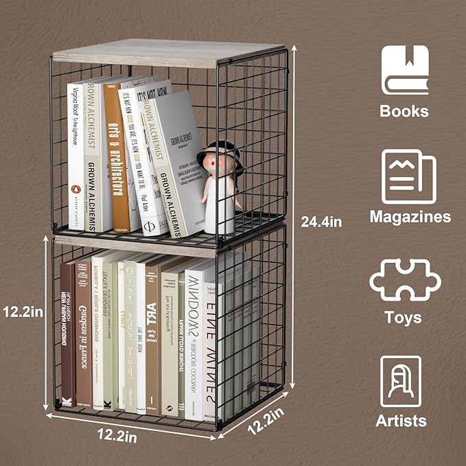 Dmevkic 2 Cube Small Bookcase,Bookshelf for Small Spaces Book Shelf,12.2 x 12.2 x 12, DIY Variable Stackable Cube Storage for