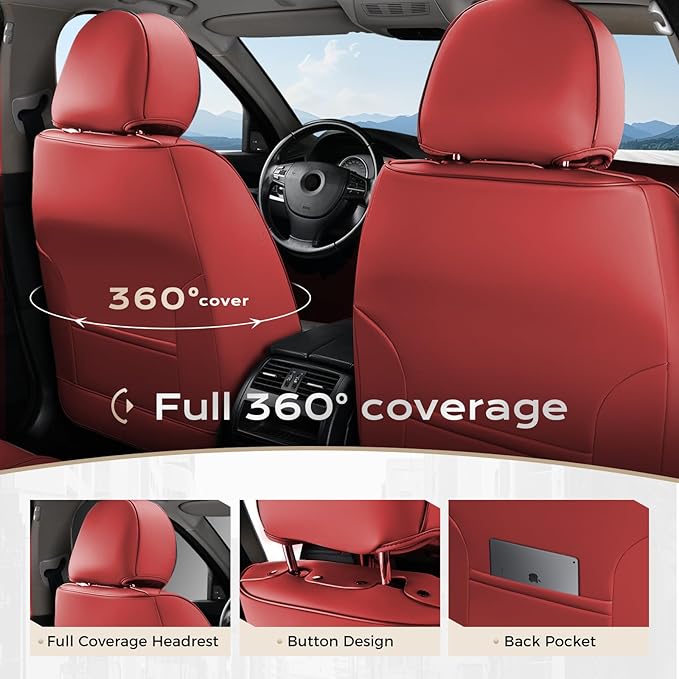 Coverado Car Seat Covers Full Set, Car Seat Protector Waterproof, Nappa Leather Car Seat Cushion, Seat Covers for Cars, Front