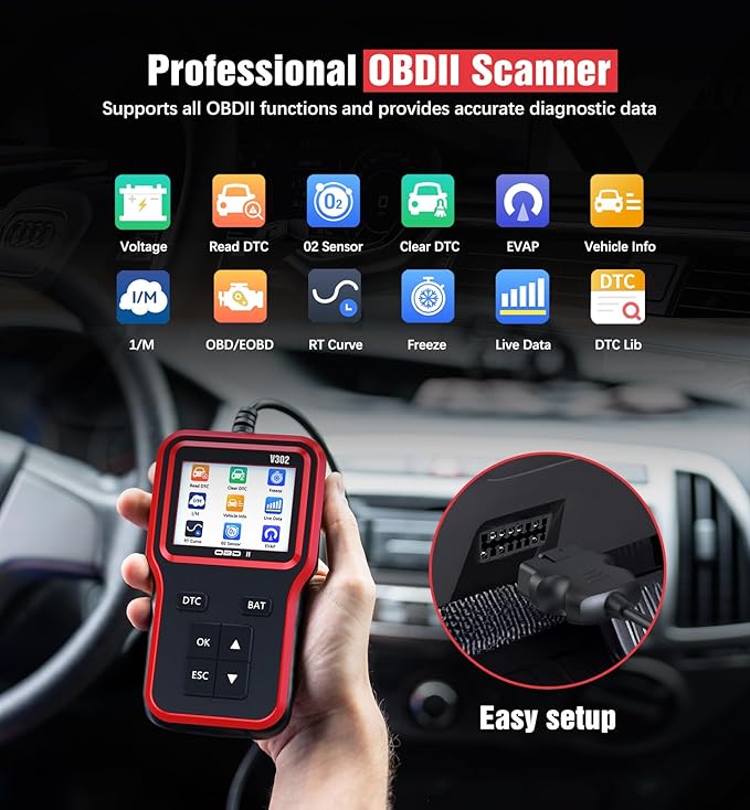 OBD2 Scanner with Upgrade Battery Tester - Diagnostic Tool for Cars that Check Engine Light & Emissions Readiness Read and