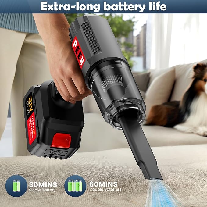 Handheld Vacuum for Home, Cordless Portable Vacuum Cleaner, Rechargeable with 60 Mins Max Runtime, High Power Vacuum for Car,