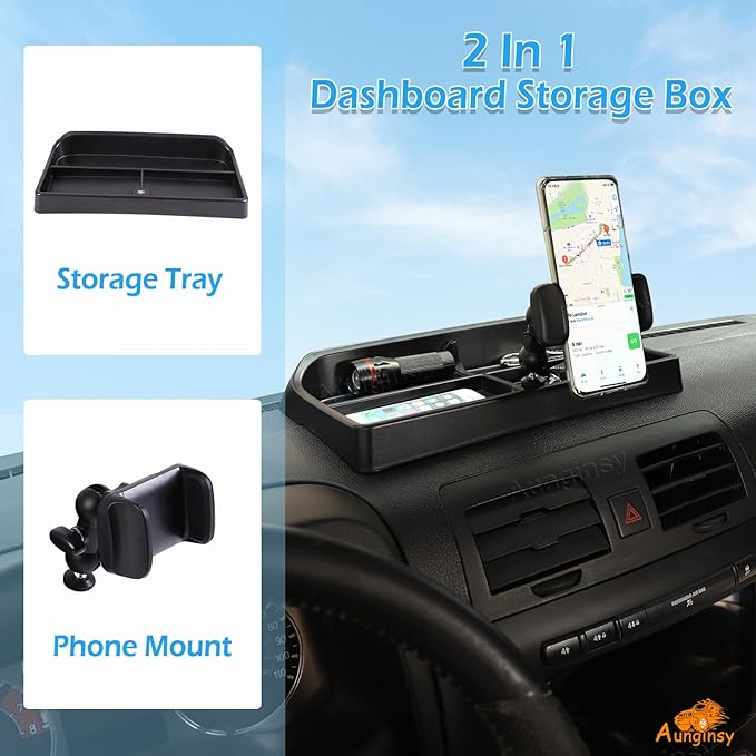 Aunginsy Center Console Dash Storage Tray Compatible with Hummer H3 2005-2009, Car Dashboard Multi-Functional Phone Holder Storage Box Dash Organizer Tray Insert with Mobile Phone Mount Accessories