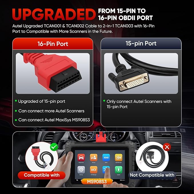 Autel Original TCAN003 Splitter Diagnostic Cable for Tesla Model 3, Y, S, X, 20 Pin + 12 Pin to 16 Pin OBDII Adapter OBD2