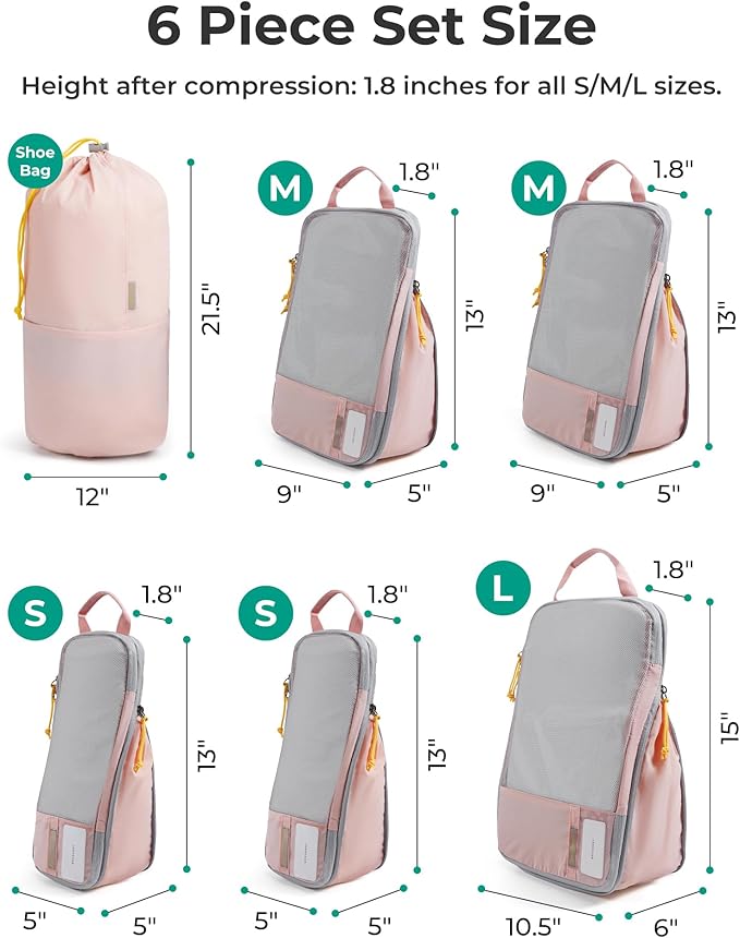 BAGSMART 6 Set /4 Set/2 Set Compression Packing Cubes for Travel, Lightweight Luggage Organizer Bags, Durable Space Saver Bag