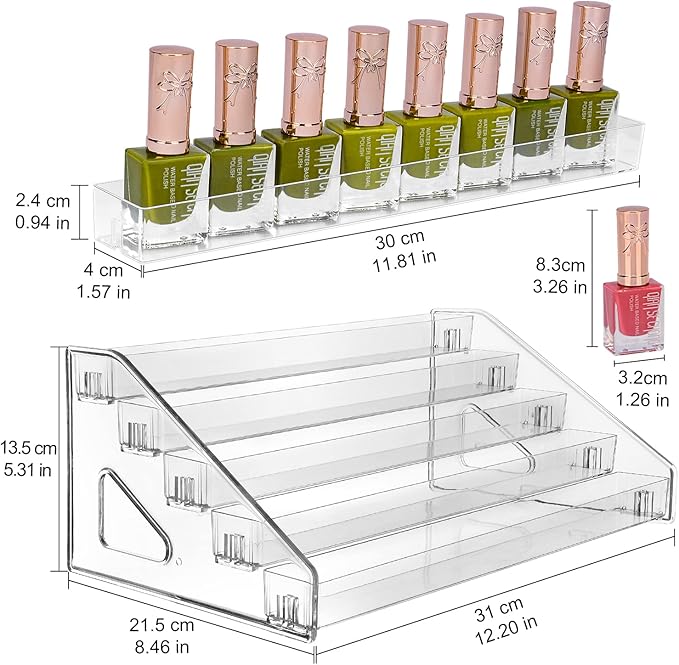 JessLab Nail Polish Organizer, 5-Tier Clear Acrylic Sunglass and Essential Oil Holder, Makeup Organizer for Bathroom Vanity C