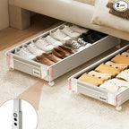 2Pack Under Bed Storage with Wheels,5.2"-6.5" Adjustable Height Underbed Storage,Low Profile Under Bed shoe Storage,Rolling U