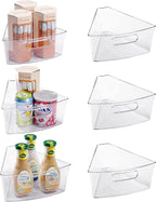 Oubonun Lazy Susan Organizers Set of 6, 12.8’’ x 11.7’’ x 4’’ Plastic Transparent Kitchen Cabinet Storage Bins with Handle, 4