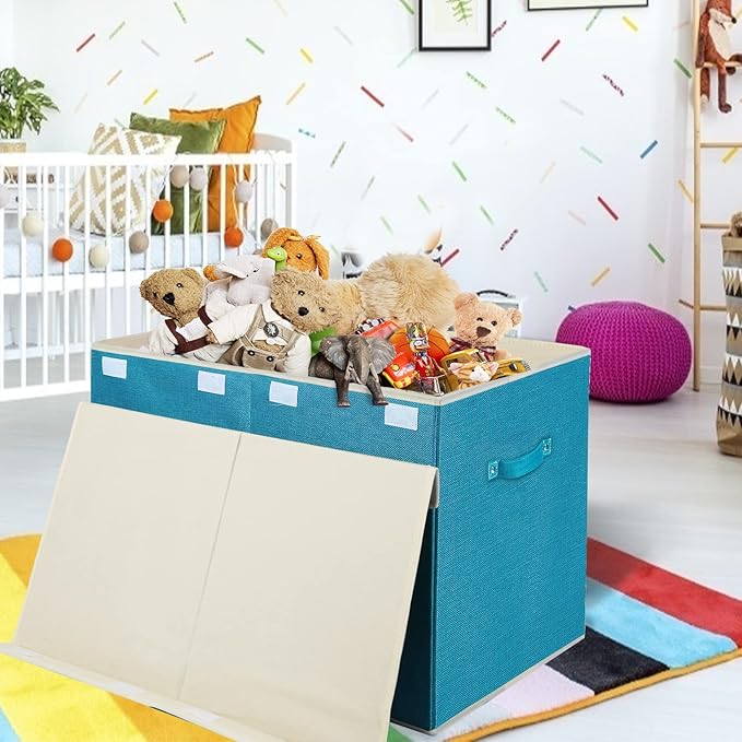 popoly Large Toy Box Chest Storage with Flip-Top Lid, Collapsible Toy Bin Storage Organizer for Boys, Kids, Girls, Toys, Play
