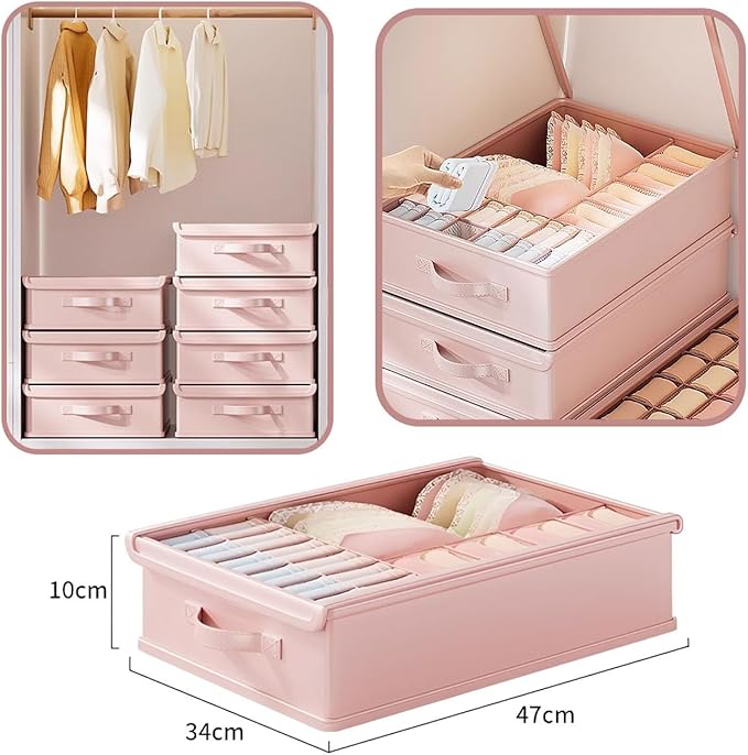 2 Pack Drawer Organizer Dividers with Lid, 17 Cell Underwear Organizer for Closet Organizers and Storage Boxes, Foldable Ward