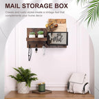 Yalikop Mail and Key Organizer for Wall with Shelf, Wall Mounted Mail Holder with Hooks, Entryway Organizer for Letters, Keys