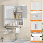 Bathroom Wall Cabinet with Towel Bar, 2 Doors & Adjustable Shelves - Space Saving Wood Wall Mounted Medicine Cabinet Storage 