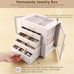 Homeanda Jewelry Box for Women with Glass Lid, 5 Drawers Jewelry Organizer and Storage for Necklaces, Rings, Earrings, Bracel