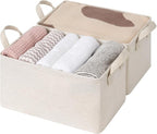 StorageWorks Storage Bins, Shelves Baskets for Organizing, Fabric Closet Organizers with Handles, Metal Frame, Beige-Cotton-l
