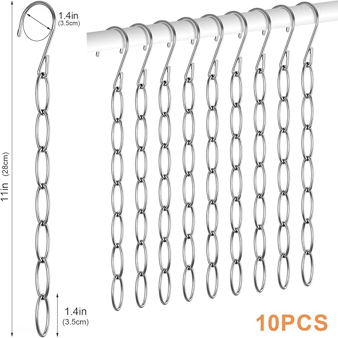 NiHome Clothing Chain Hanger 10-Pack, Metal Closet Organizer Space Saving Hangers with 7 Holes, College Dorm Room Essentials,