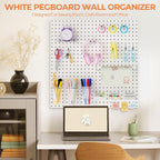 INCLY 70PCS Metal Peg Board Kit with 1/4" Pegboard Accessories, 4 Pack White Pegboard Panels, Bins, Cups and Peg Board Hooks,