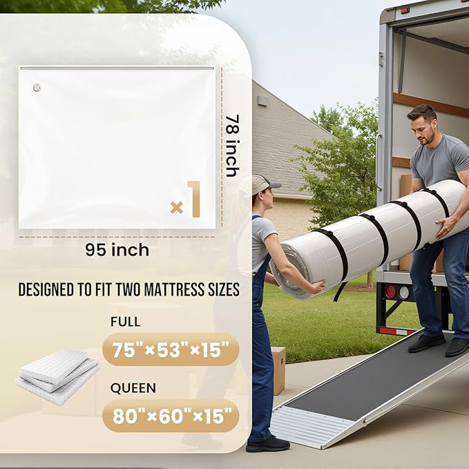 TAILI Mattress Vacuum Storage Bag, Full/Queen Mattress Vacuum Bag with 4 Straps, Sealable Bag for Memory Foam, Latex, Easy Mo