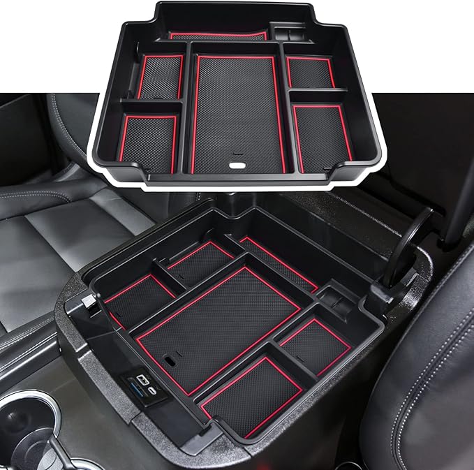 EDBETOS Center Console Organizer Tray for 2021-2026 Chevy Tahoe/Suburban and 21-2024 GMC Yukon Accessories, Fit Standard Console with Charging Socket Only, NOT for Power Sliding Console, Red