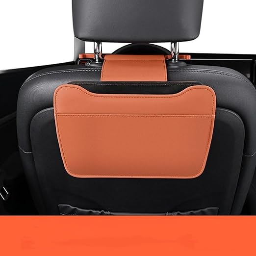 Car Leather Trash Can for Headrest, Hanging Garbage Bin, Waterproof Foldable Stroage Organizer for Car, Multipurpose Interior Accessories for SUV Truck RV Camping(Orange Seat headrest)
