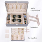 LANDICI Jewelry Box Organizer for Men Women, 2 Layer 4 Slot Watch Storage Case with Removable Tray, PU Leather Large Jeweller