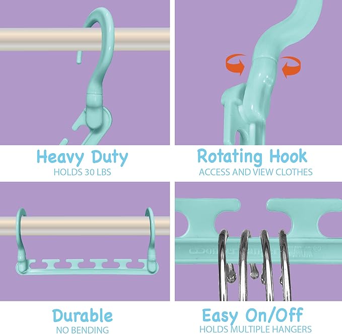 Wonder Hanger Max 10-Pack Space Saving Hangers, Reinforced Hooks Swivels 360°, Cascading Hanger, Teens, College Dorms, Kids &