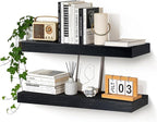 Floating Wall Shelves 24x6.8x1.7 Inch – Solid Wood Rustic Shelves in Black Finish – Wall Mounted Display Shelf for Bathroom, 