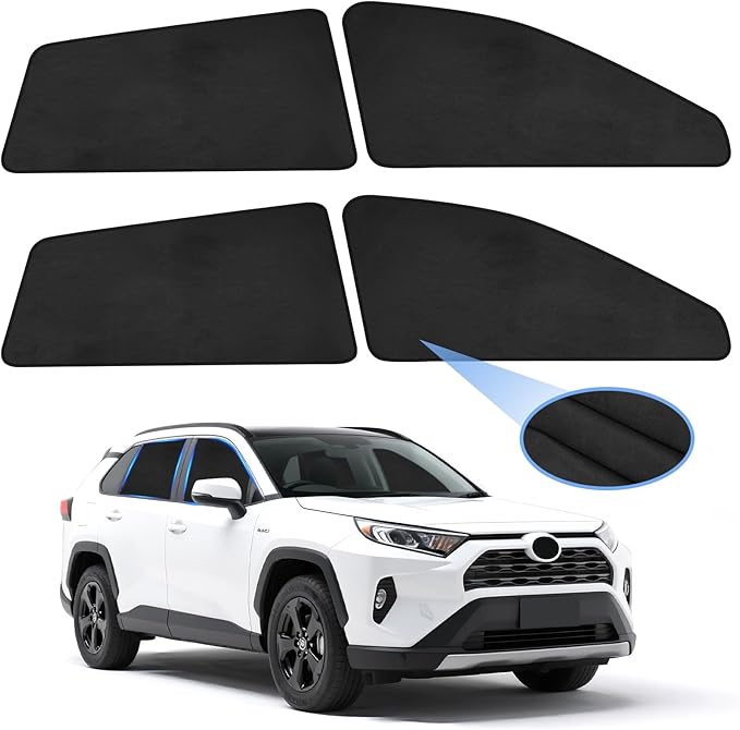 ZATOOTO Car Window Shades for Toyota RAV4 2019-2024, Custom Fit Suede Car Window Covers for 100% UV & Privacy Protection, Heat Insulation, 4 Packs Side Window Sun Shade for Family Travel, Baby, Pets