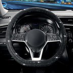 SEG Direct Diamond Flat Bottom Steering Wheel Cover, D Shaped Car Wheel Cover 14 1/2-15 in. (37-39 cm), Bling Sparkly Rhinest