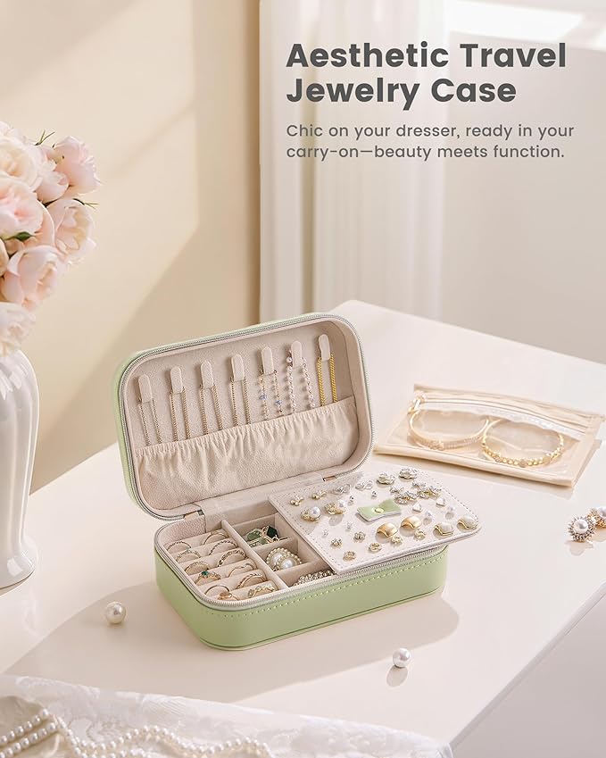 Lolalet Travel Jewelry Case for Women Girls, Travel Jewelry Organizer with Clear Storage Bag Small Portable Jewelry Box for N