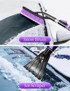 HEEYA 2 Pack Ice Scraper and Brush for Car, Extendable Snow Brush and Ice Scraper for Car Windshield Window, Car Snow Scraper and Brush with Foam Grip for SUV Truck Automobile Vehicle - Purple