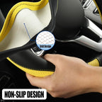 Microfiber Leather D Shaped Steering Wheel Cover, Breathable, Anti Slip, 13.5 inch to 14 inch, Black with Yellow