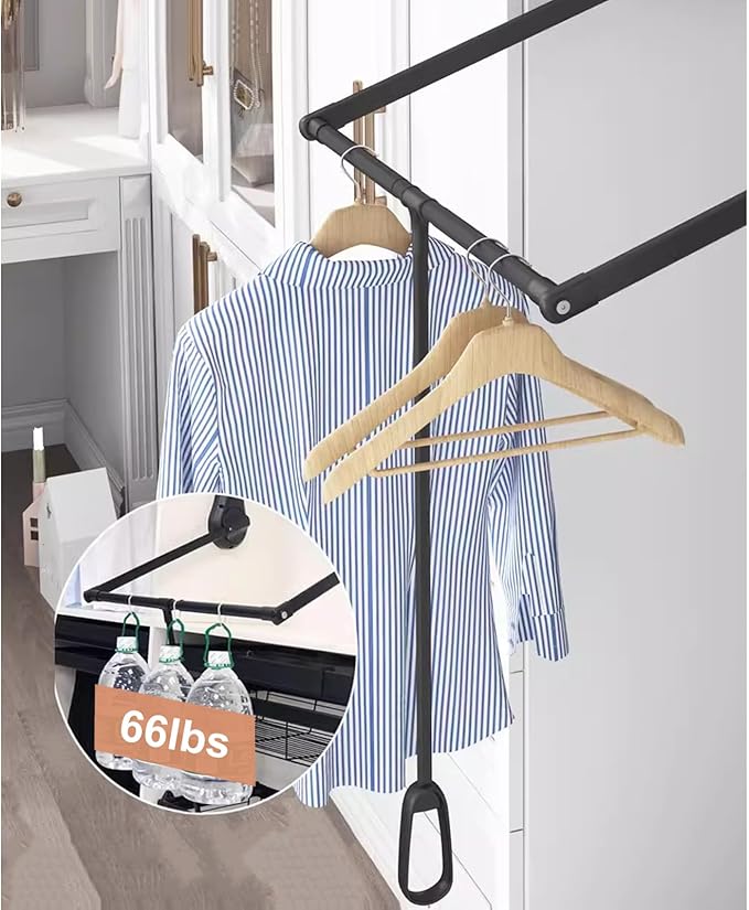Pull Down Closet Rod for Hanging Clothes, Wardrobe Lift Rail Aluminum Alloy Organizer, Side Mounted Closet Rod for Kitchen Be