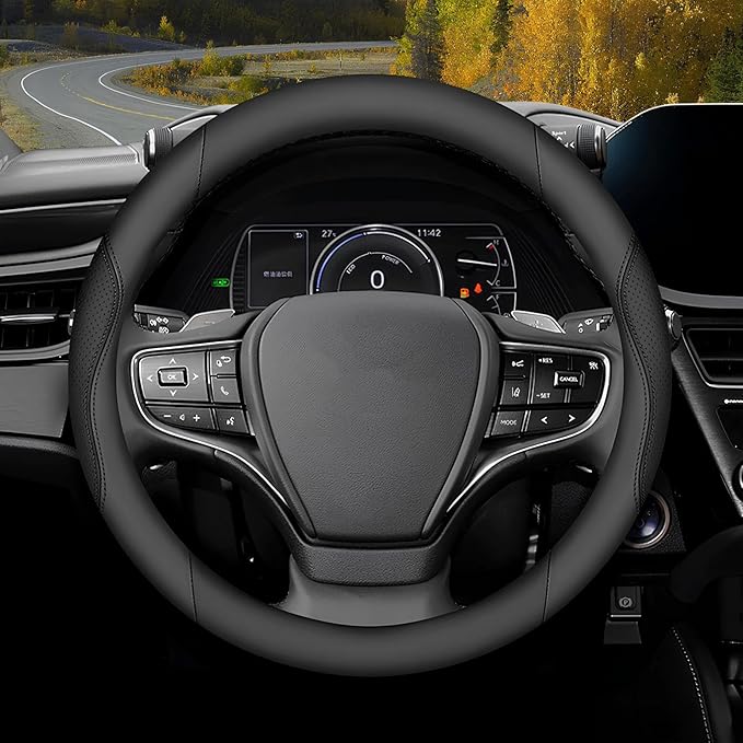 Steering Wheel Cover Universal Standard Size 14.5-15 inch, Breathable Microfiber Leather, Anti-Slip, Soft Grip, Sporty Design